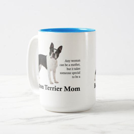 ボストンテリアのお母さんのマグ ツートーンマグカップ (正面左)
