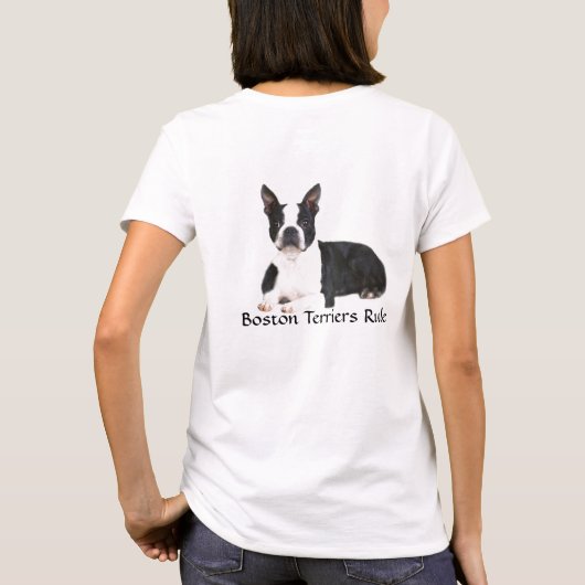 ボストンテリアのお母さんのTシャツの二重引用符及びイメージ Tシャツ (裏面)