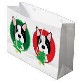 ボストンテリアのお洒落なクリスマス ラージペーパーバッグ (正面アングル)