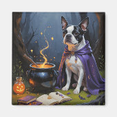 ボストンテリアのウィスキカルなハロウィン絵画 マグネット (正面)