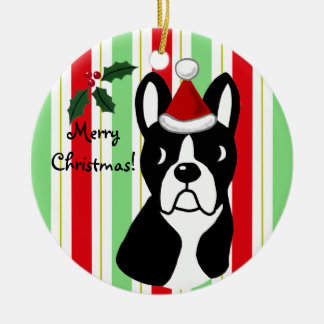 ボストンテリアのクリスマスのオーナメント セラミックオーナメント