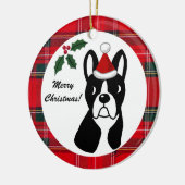 ボストンテリアのクリスマスの漫画のタータンチェック セラミックオーナメント (左)