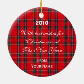 ボストンテリアのクリスマスの漫画のタータンチェック セラミックオーナメント (裏面)