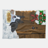 ボストンテリアのクリスマスプレゼント キッチンタオル (横)