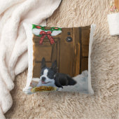 ボストンテリアのクリスマスプレゼント クッション (ブランケット)