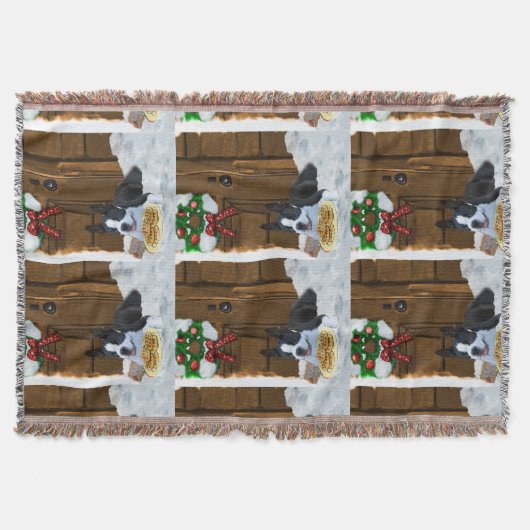 ボストンテリアのクリスマスプレゼント スローブランケット (正面)