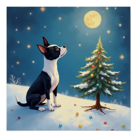 ボストンテリアのクリスマス星空鑑賞 ポスター (正面)