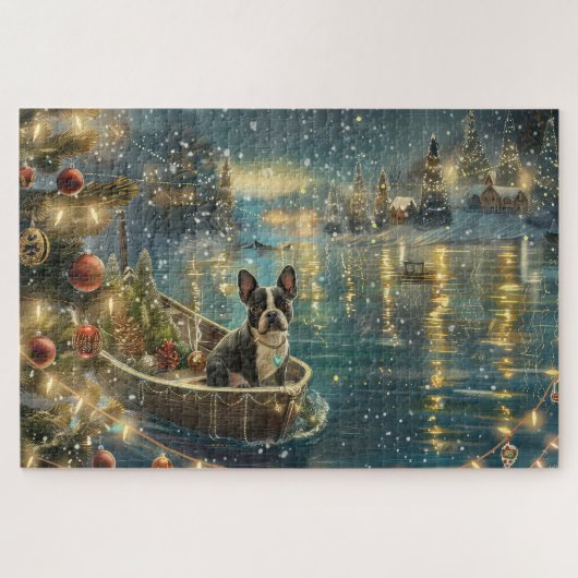 ボストンテリアのクリスマス祭典の航海 ジグソーパズル (横)