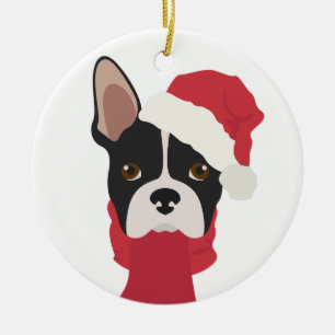 ボストンテリアのクリスマス装飾。スノー セラミックオーナメント
