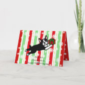 ボストンテリアのクリスマス2つの漫画の雪片 シーズンカード (裏面)