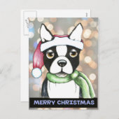 ボストンテリアのサンタの郵便はがき シーズンポストカード (正面/裏面)