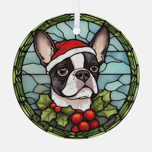 ボストンテリアのステンドグラスのクリスマス ガラスオーナメント (裏面)