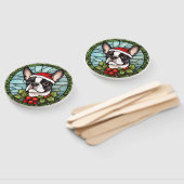 ボストンテリアのステンドグラスのクリスマス ハンドファン (組立なし)