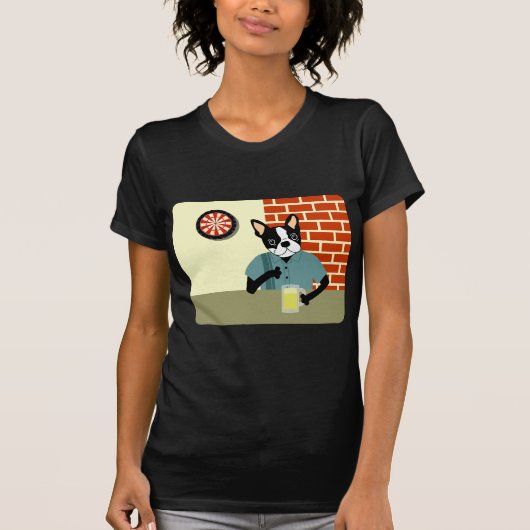 ボストンテリアのダート盤ビールパブ Tシャツ (正面)