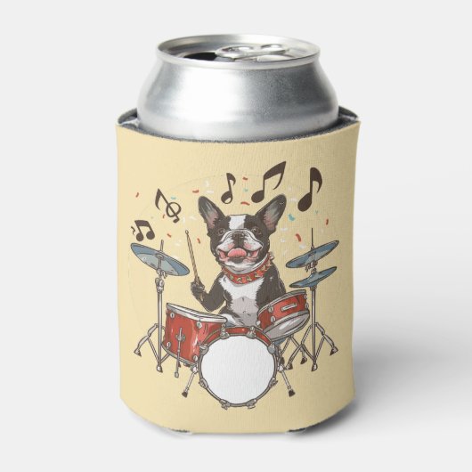 ボストンテリアのドラム演奏 缶クーラー (缶正面)