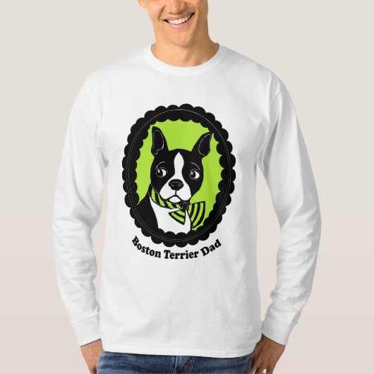 ボストンテリアのパパの人の長袖のTシャツ Tシャツ (正面)