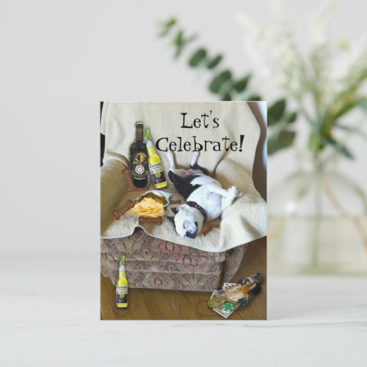 ボストンテリアのパーティの招待状を祝おう インビテーションポストカード (スタンド正面)