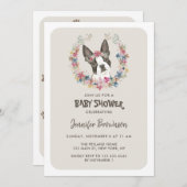ボストンテリアのベビーシャワー 招待状 (正面/裏面)