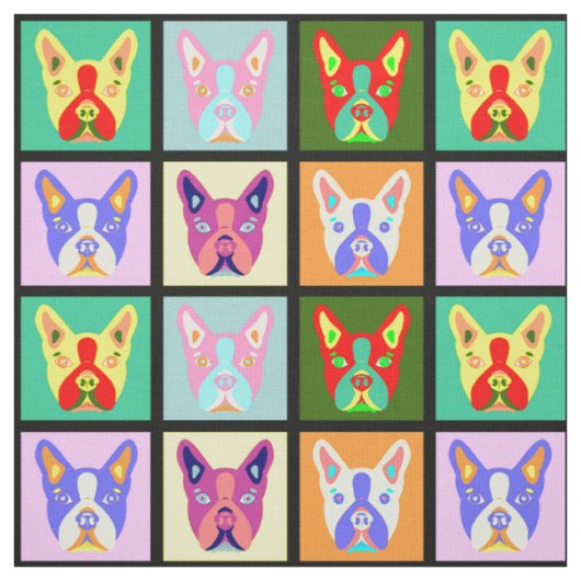 ボストンテリアのポップアート ファブリック (見本)