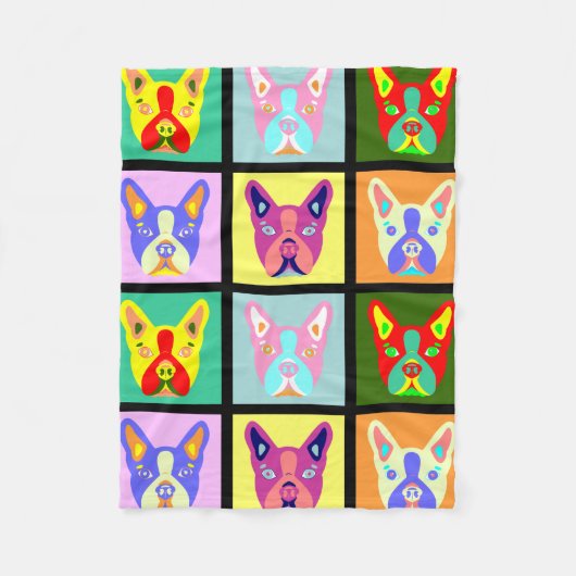 ボストンテリアのポップアート フリースブランケット (正面)