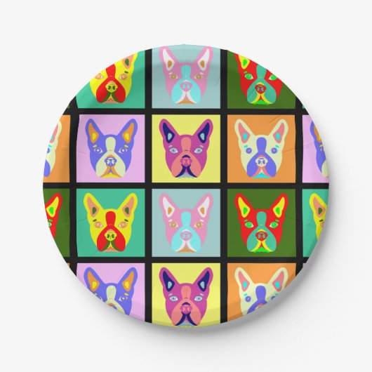 ボストンテリアのポップアート ペーパープレート (正面)