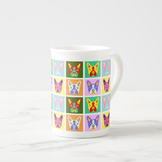 ボストンテリアのポップアート ボーンチャイナマグカップ (正面右)