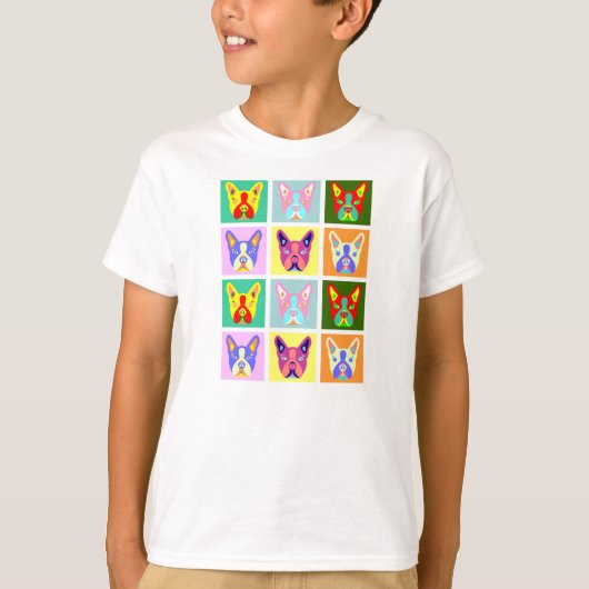 ボストンテリアのポップアート Tシャツ (正面)