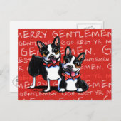 ボストンテリアのメリーな紳士のおもしろいなクリスマス シーズンポストカード (正面/裏面)
