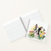 ボストンテリアの子犬がワイルドフラワーに囲まれ ノートブック (内部)