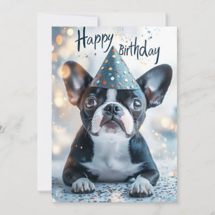ボストンテリアの子犬の誕生日パーティー 招待状