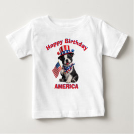 ボストンテリアの子犬 (2b) 愛国的な子供用Tシャツ ベビーTシャツ