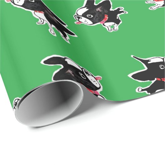 ボストンテリアの弾力がある球のクリスマスの覆い ラッピングペーパー (ロールコーナー)