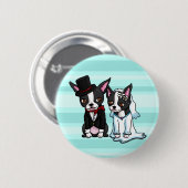 ボストンテリアの新郎新婦 缶バッジ (正面&裏面)