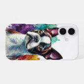 ボストンテリアの水彩画アート iPhone 16ケース (裏面横)