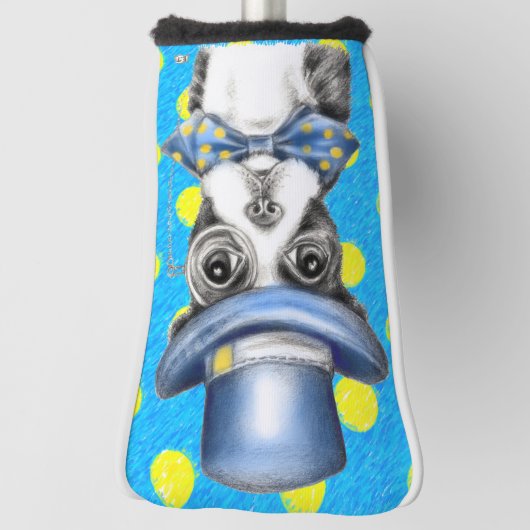 ボストンテリアの水玉模様 ゴルフヘッドカバー (回転90)