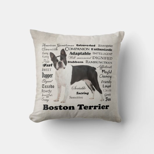ボストンテリアの特性の枕 クッション (正面)