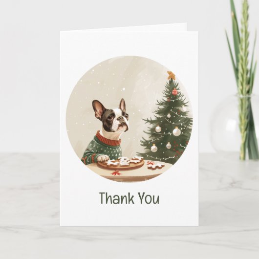 ボストンテリアの犬のクリスマス ありがとう サンキューカード (正面)