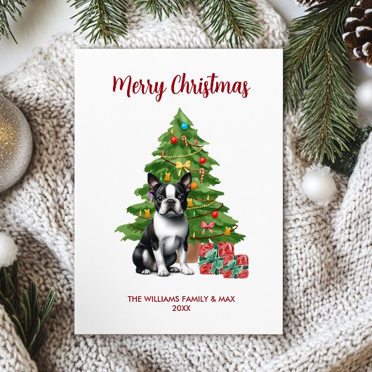 ボストンテリアの犬のクリスマス シーズンカード
