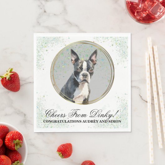 ボストンテリアの結婚式のナプキンに犬の写真 スタンダードランチョンナプキン (インサイチュ)