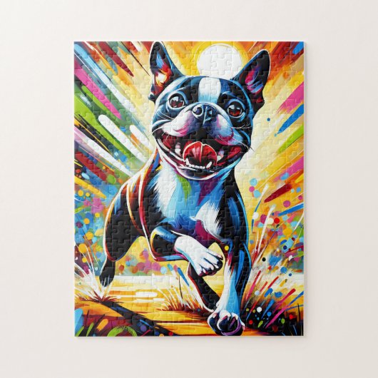 ボストンテリアの肖像画アクリルアートプリント 犬 ジグソーパズル (縦)