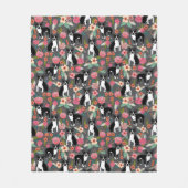 ボストンテリアの花模様-犬および花 フリースブランケット (正面)