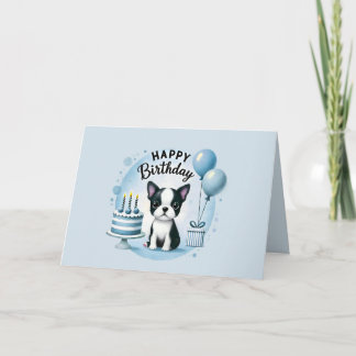 ボストンテリアの誕生日カード - 水彩画プリント サンキューカード