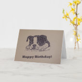 ボストンテリアの誕生日 カード (黄色い花)