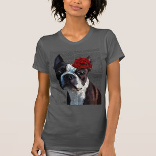 ボストンテリアはとの頭部に上がりました Tシャツ