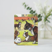 ボストンテリアアンドパピーズヴィンテージイラストレーション ポストカード (スタンド正面)