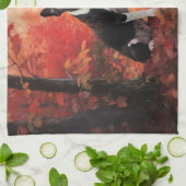 ボストンテリアイン紅葉秋インスパイア キッチンタオル (折り畳み)