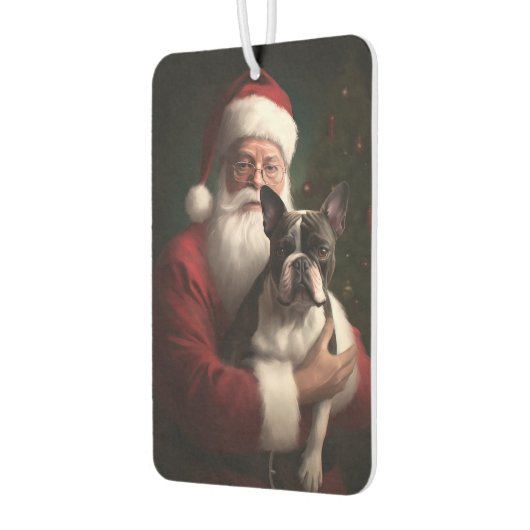 ボストンテリアウィズサンタクロースフェスティバルクリスマス カーエアーフレッシュナー (左)