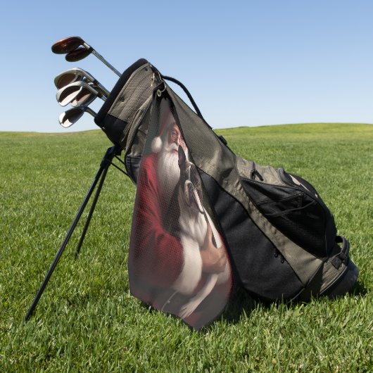 ボストンテリアウィズサンタクロースフェスティバルクリスマス ゴルフタオル (グリーン)