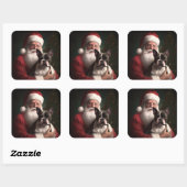 ボストンテリアウィズサンタクロースフェスティバルクリスマス スクエアシール (シート)