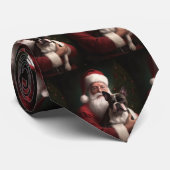 ボストンテリアウィズサンタクロースフェスティバルクリスマス ネクタイ (ロール)